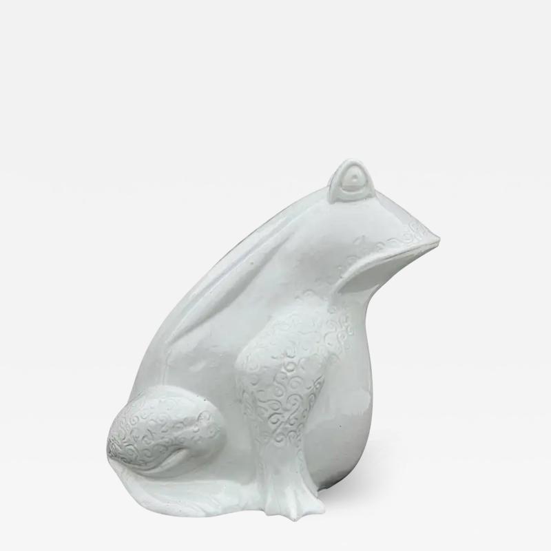 Signed Large Mid Century Italian Glazed Ceramic Frog or Toad in White Bitossi