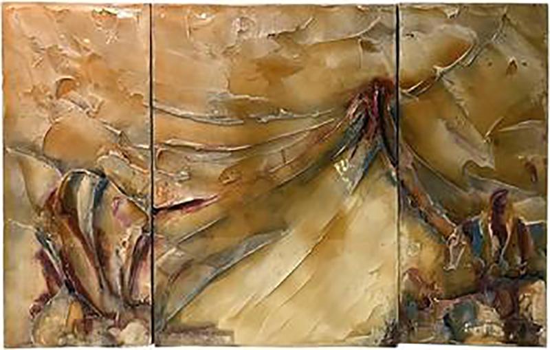 Signed Modernist Abstract Lacquer Design Triptych Paintings