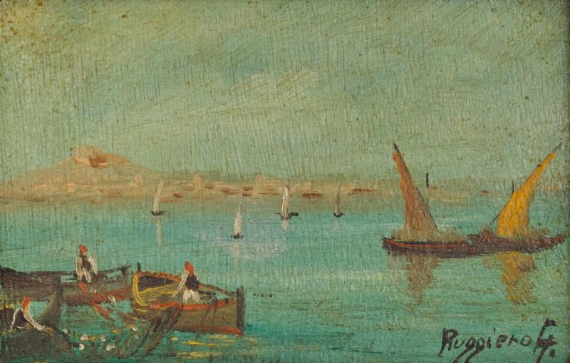 Signed Oil Painting of Seaside View c 1900