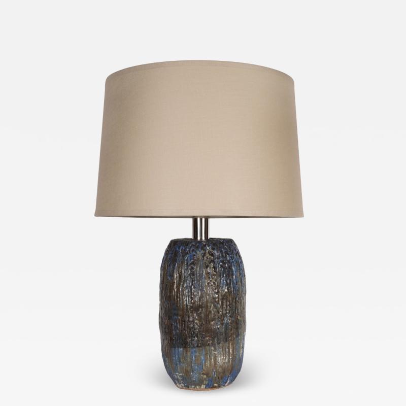 Signed Organic Mid Century Modern Handpainted Ceramic Lamp with Nickel Fittings
