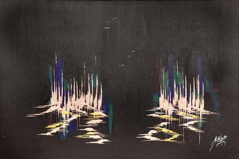 Signed Sailboat Seascape Mid Century Oil Painting on Canvas