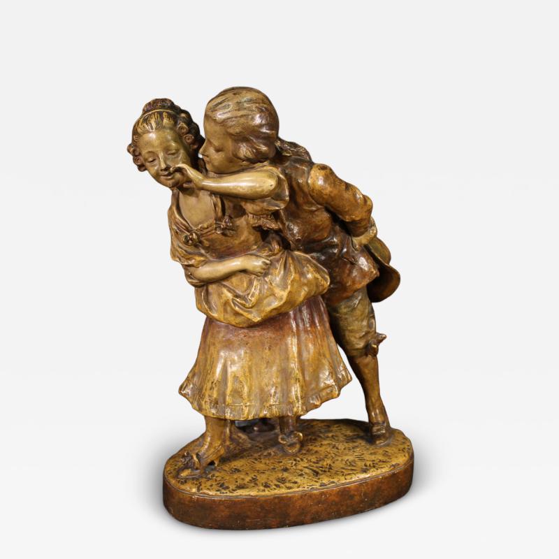 Signed terracotta sculpture gallant scene