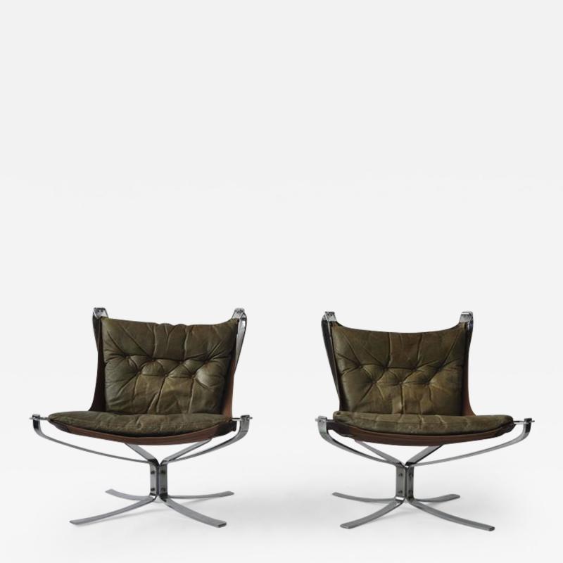 Sigurd Ressell Pair of Sigurd Ressell Leather Falcon Chairs