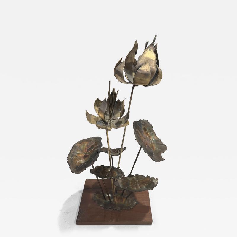 Silas Seandel BRUTALIST FLOWER SCULPTURE ON WOOD BASE