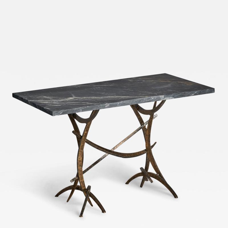 Silas Seandel Freeform Console Table with Bronzed Steel and Marble USA 1970s