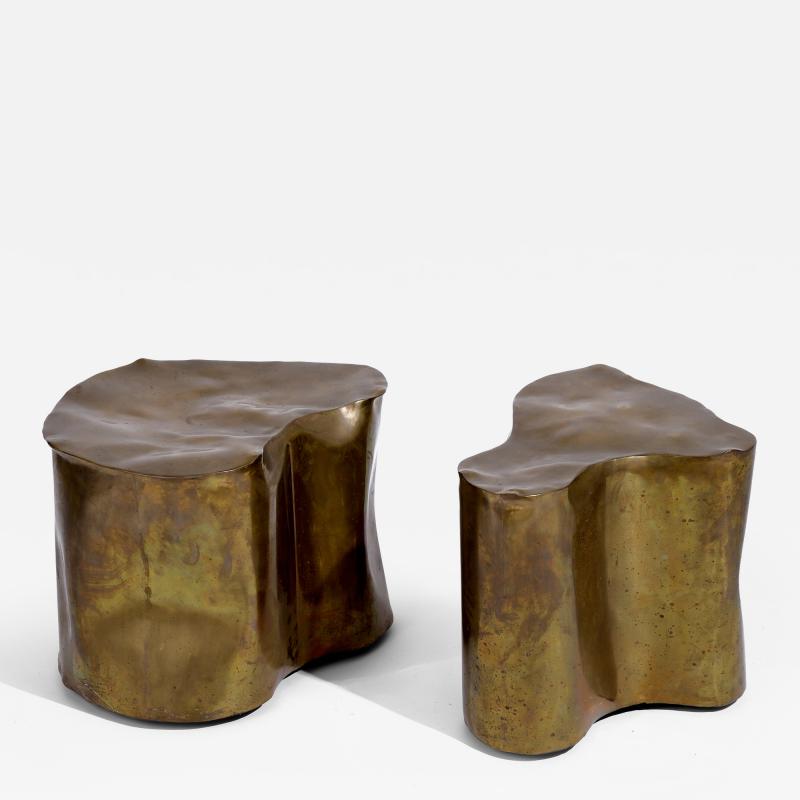Silas Seandel Pair of Sculptural Brass Side Tables by Silas Seandel USA 1970s