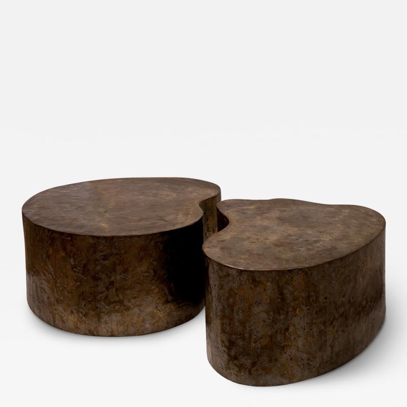 Silas Seandel Silas Seandel Pair of Free Form Coffee Tables In Bronze and Pewter 1970s Signed