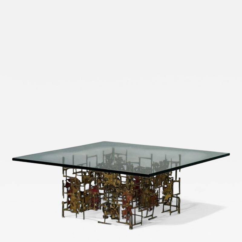 Silas Seandel Silas Seandel Style Brutalist Modern Metal Glass Coffee Table USA 1970s