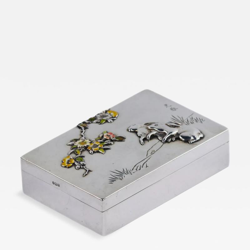Silver Cigarette Case With Enamel Decoration Of Hares