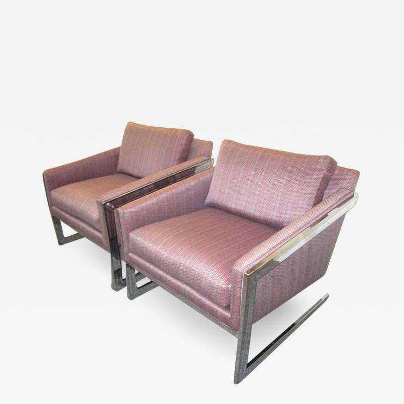 Silver Craft Magnificent Pair of Angled Chrome Flat Bar Lounge Chairs