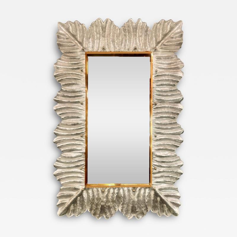 Silver Leafed Murano Glass Leaf Motif Mirror With Brass Studs