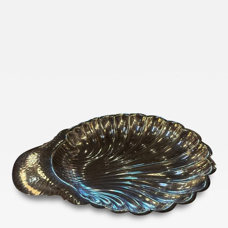 Silver Plated Shell Centerpiece Bowl with Hammered Handle 1970s