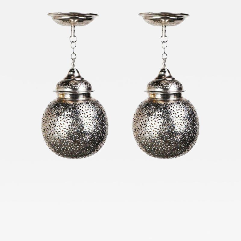 Silver Round Modern Moroccan Pendant or Chandelier a Pair