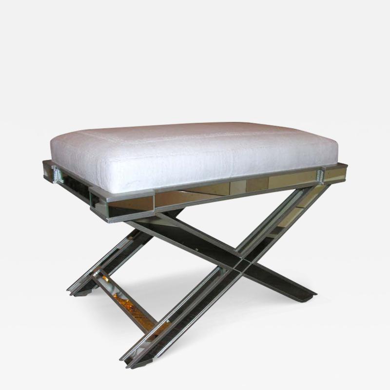 Silver Trim Mirrored X Band Bench with White Velour Top