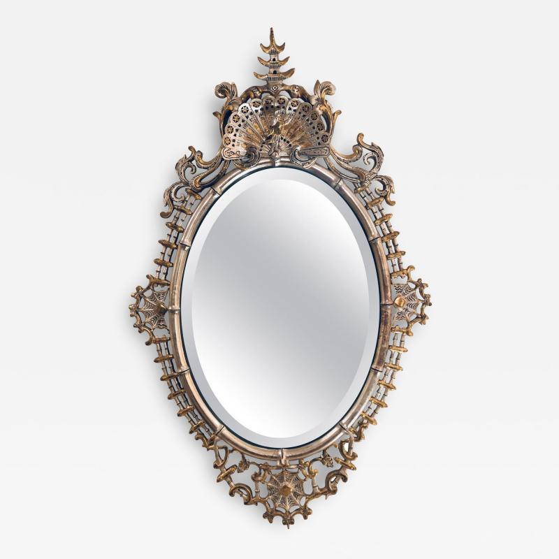 Silver and Gold Leaf Decorator Wall Mirror Having a Web Design and Dancing Bear