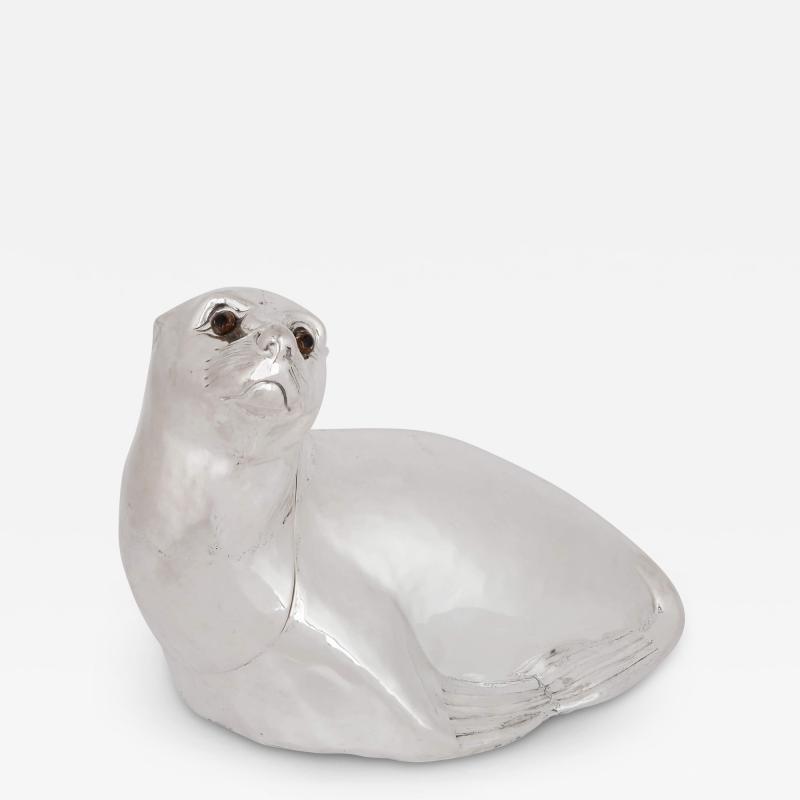 Silver plate sea lion wine or champagne cooler