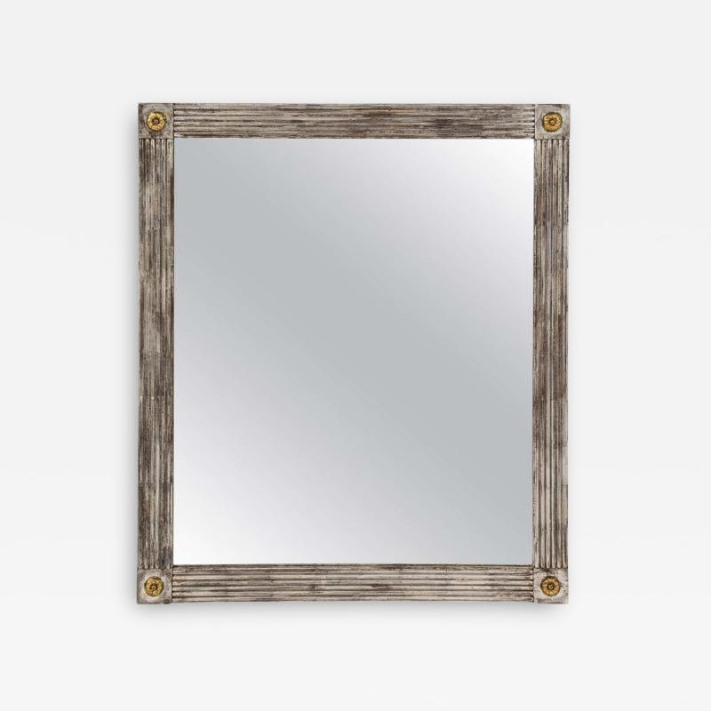 Silvered Wood Mirror with Gold Rosettes