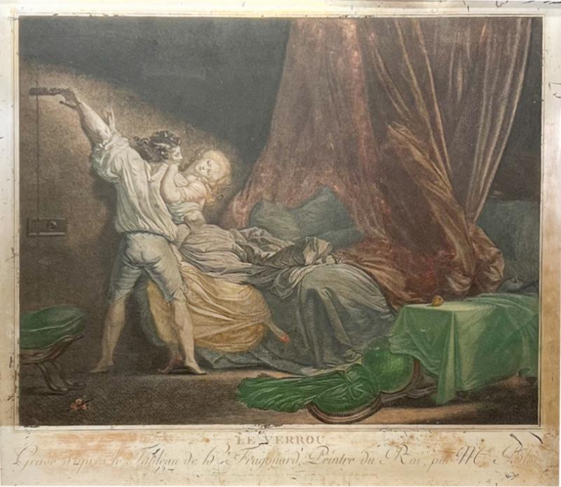 Silverplate French Art Le Verrou Etching after Jean Honore Fragonard France