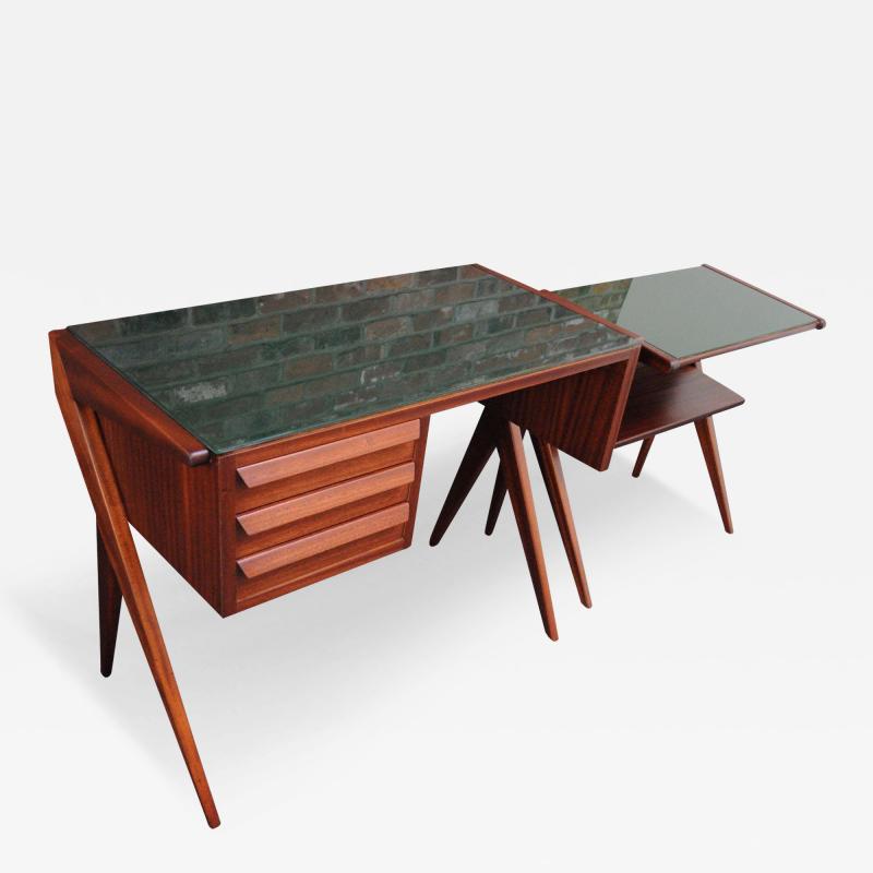 Silvio Cavatorta Silvio Cavatorta Diminutive Desk with Companion Table in Walnut and Green Glass