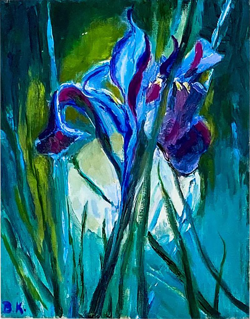 Single Iris Oil on Canvas American