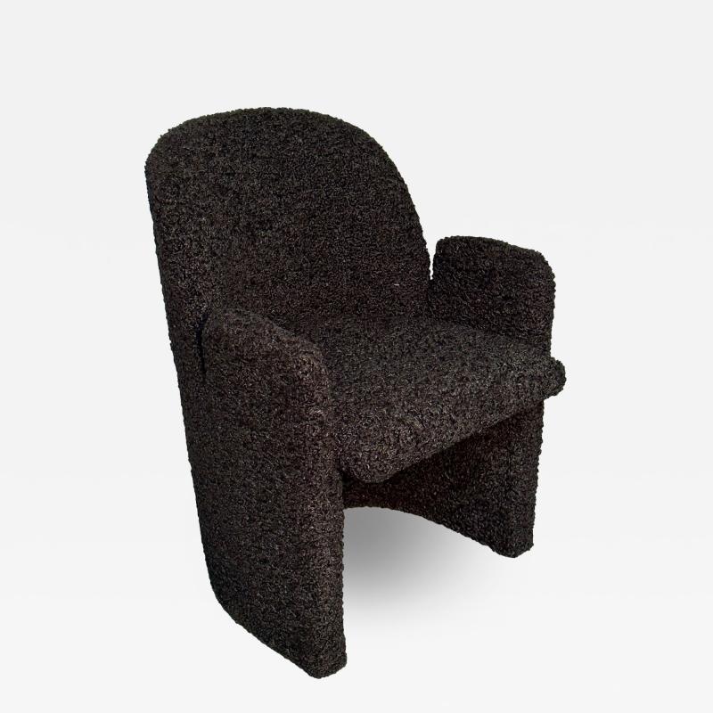 Single Mid Century Modern Style Arm Lounge Chair Black Boucle Organic Form