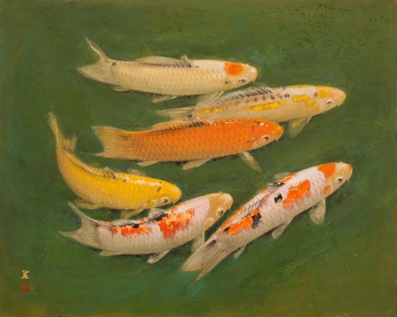 Single Panel Painting of Swimming Carp