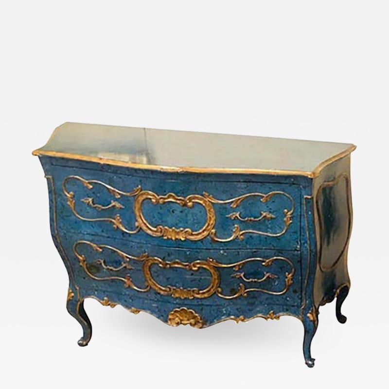 Single Royal Blue and Parcel Gilt Decorated Bombay Commode or Chest