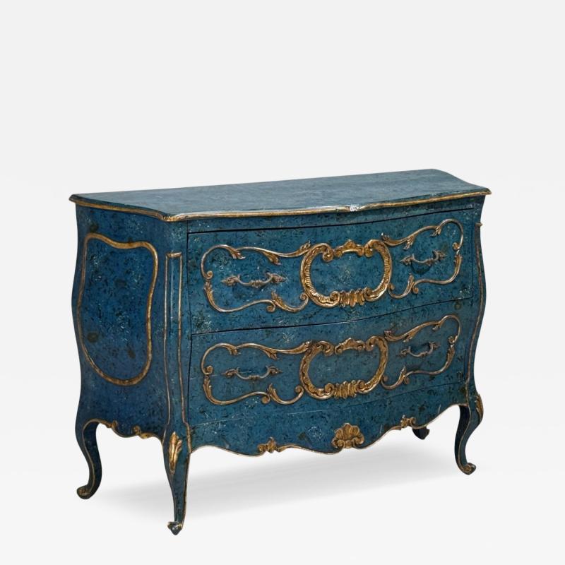 Single Royal Blue and Parcel Gilt Decorated Bombay Commode or Chest