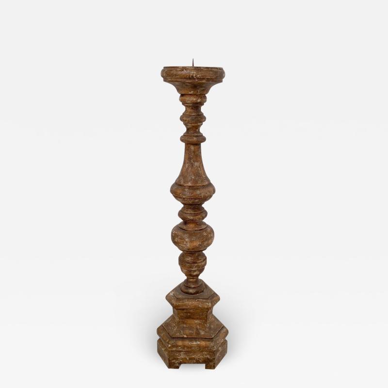 Single Rustic Carved Wood Pricket circa 1800