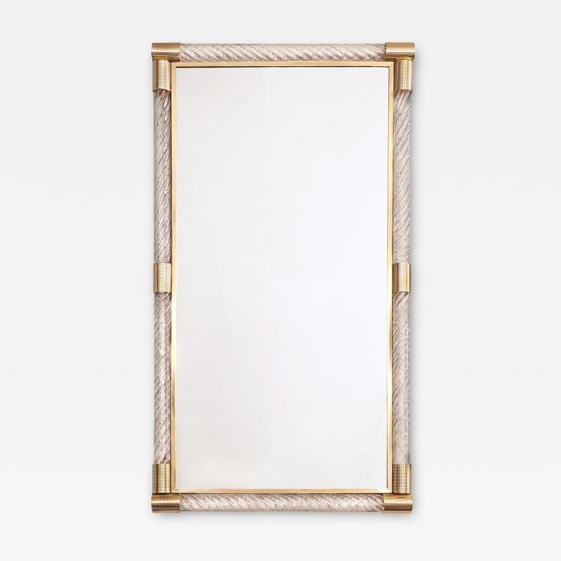 Single Twisted Clear Murano Glass Rod and Etched Brass Mirror