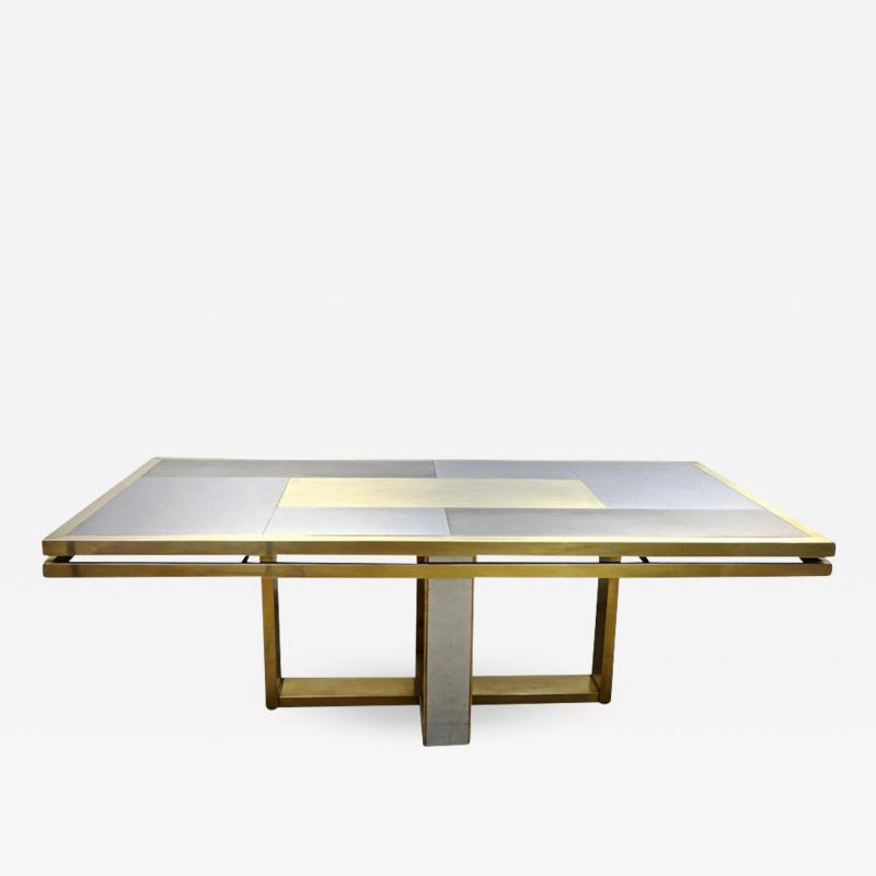 Sinopoli 1970s Italian Brass Satin Chrome Geometric Large Dining Hall Table