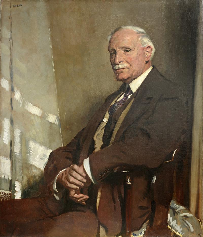 Sir William Orpen Portrait of Thomas Glass Seated Half Length in a Brown Three Piece Suit