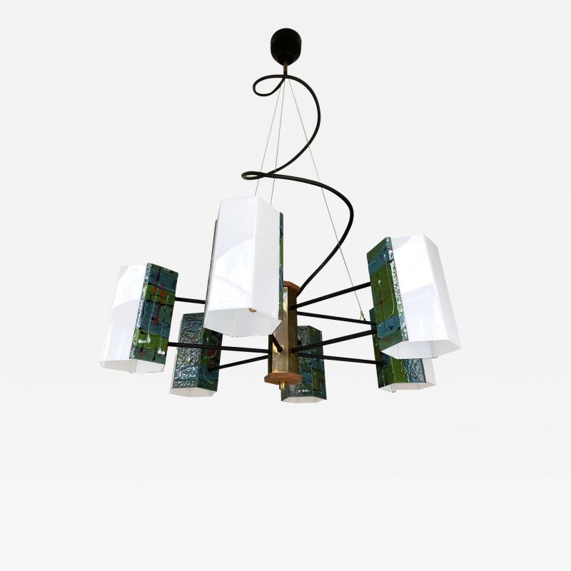 Siva Poggibonsi Mid Century Brass Chandelier Enamelled Metal by Siva Poggibonsi Italy 1960s