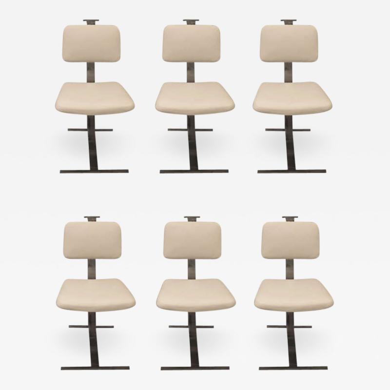 Six 1970s Italian chairs in chromed metal and cream leather