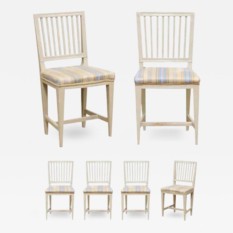 Six Swedish Gustavian Style 1850s Painted Wood Side Chairs with Carved Rosettes