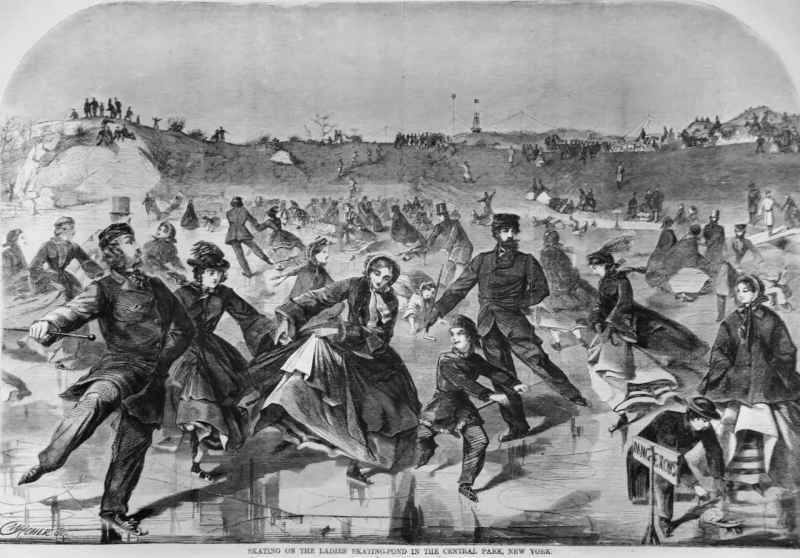 Skating on Ladies Pond Central Park Winslow Homer 19th C Woodcut Engraving