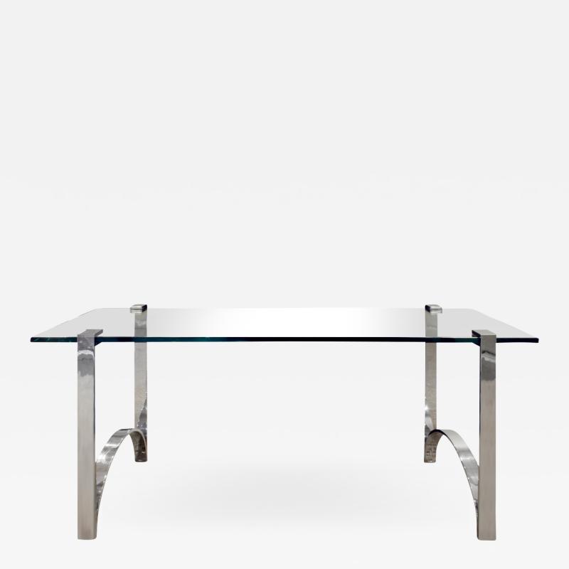 Sleek Console Table in Polished Chrome and Inset Glass 1970s