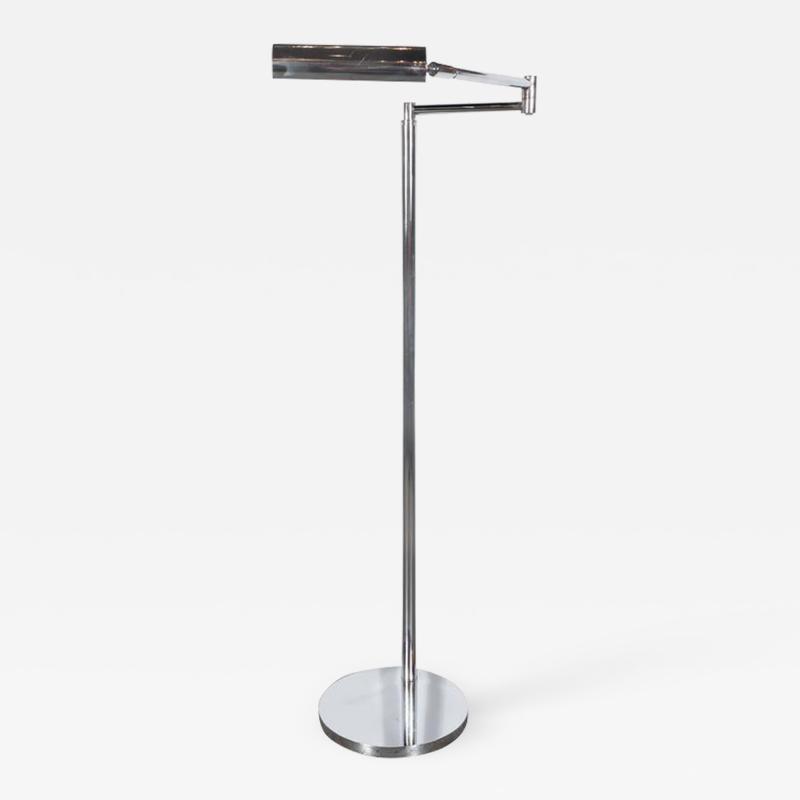 Sleek Mid Century Modernist Chrome Swing Arm Floor Lamp