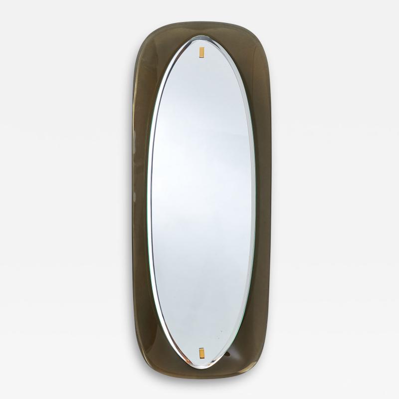 Slim Mirror with Bowed Colored Glass Frame Italy 1960s