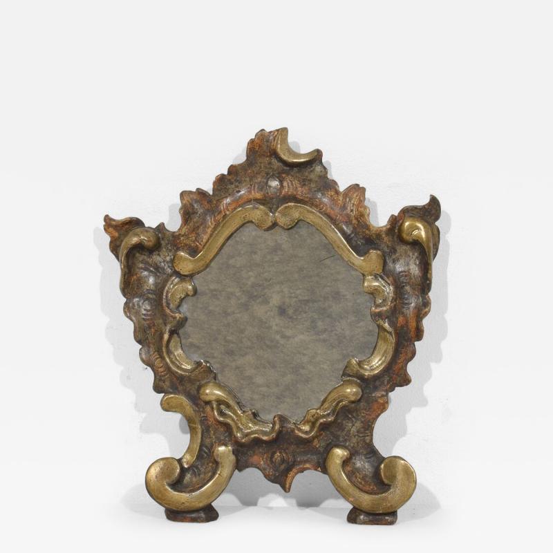 Small 18th Century Italian Handcarved Silver Gilt Baroque Mirror