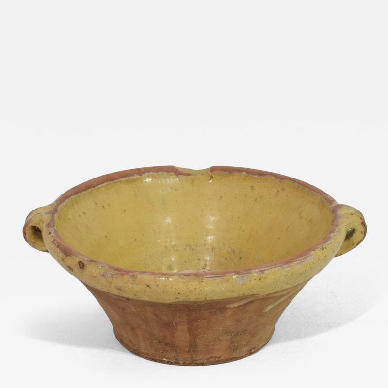Small 19th Century French Yellow Glazed Terracotta Dairy Bowl or Tian