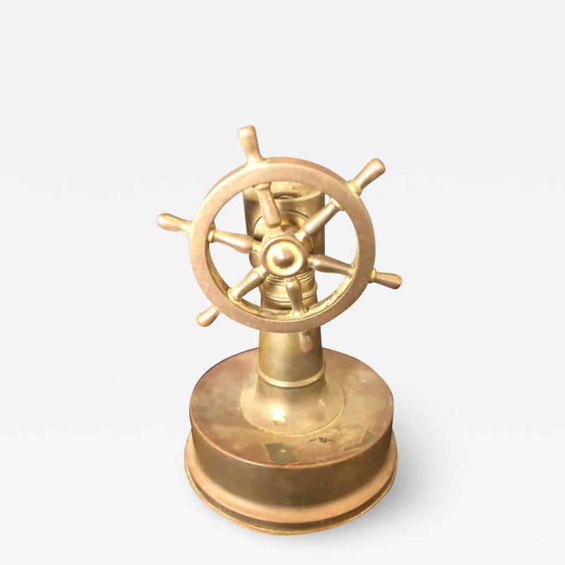 Small Antique Brass Ships Wheel Tabletop Cigar Cutter circa 1920 Tobacco
