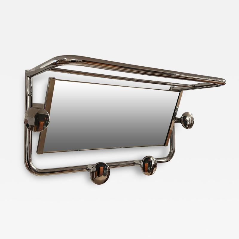 Small Art Deco Coat Rack with Mirror Chromed Steeltube France circa 1930