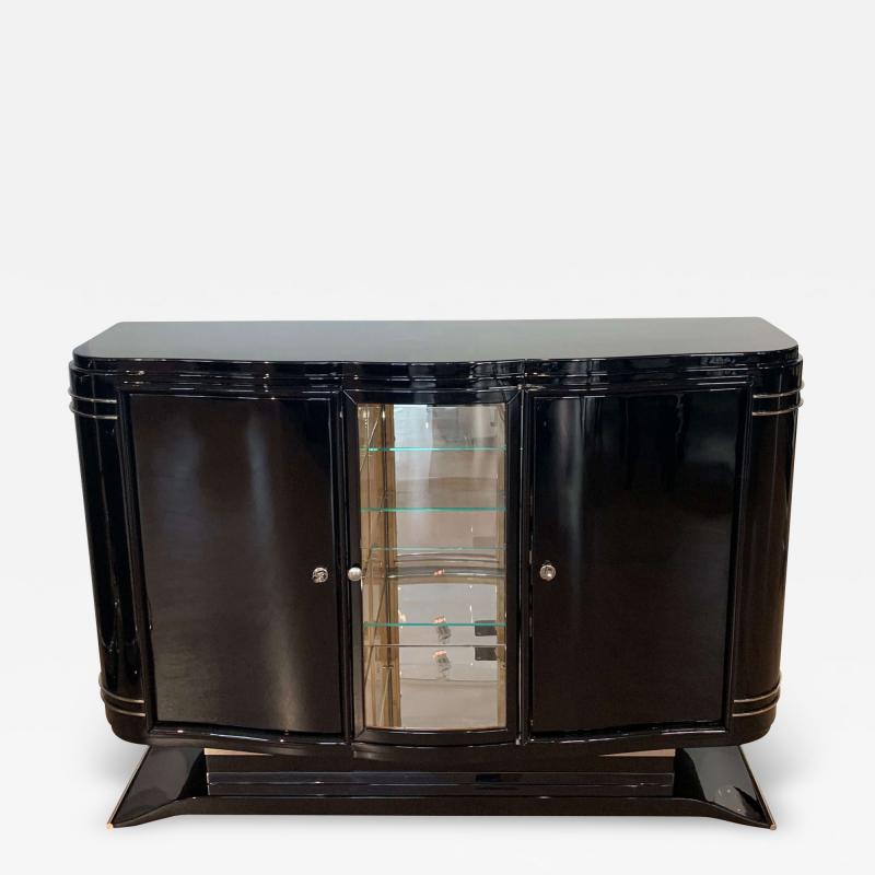 Small Art Deco Sideboard Buffet Black Lacquer Nickel France circa 1925