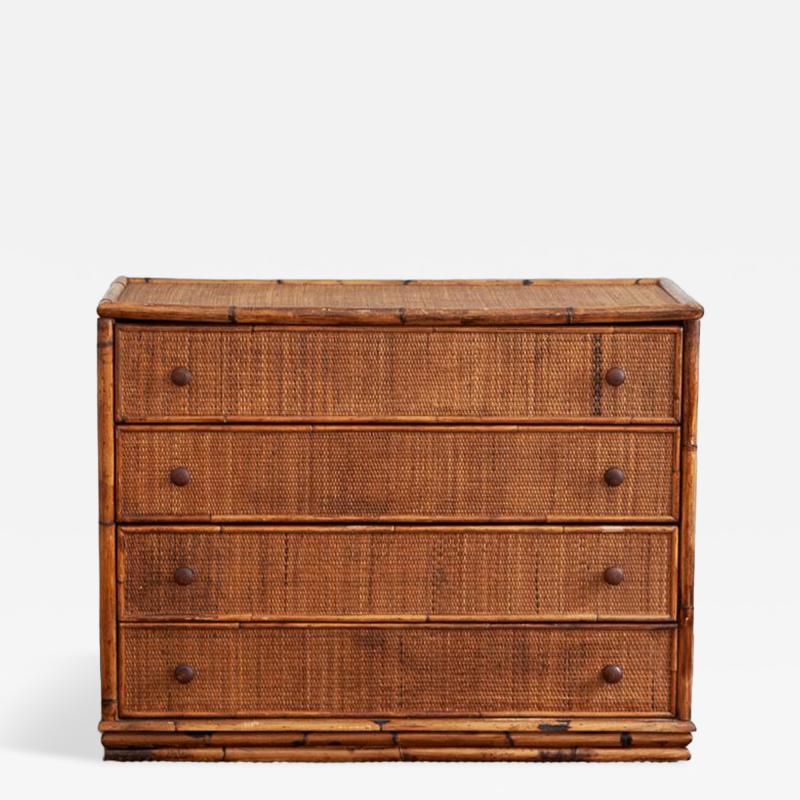 Small Bamboo and Rush Fabric Chest of Drawers 1970s