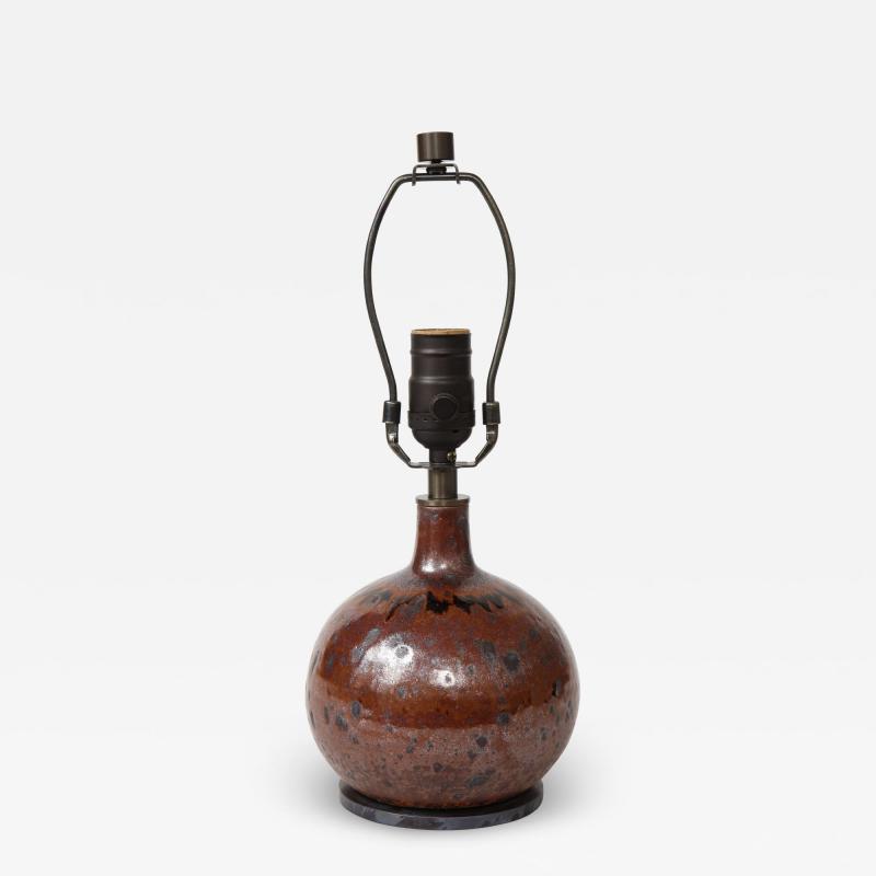 Small Brown Ceramic Lamp Vallauris France c 1960s