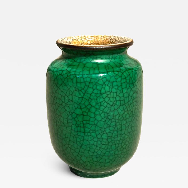 Small Emerald Ceramic Vase with Detailed Crackled Finish