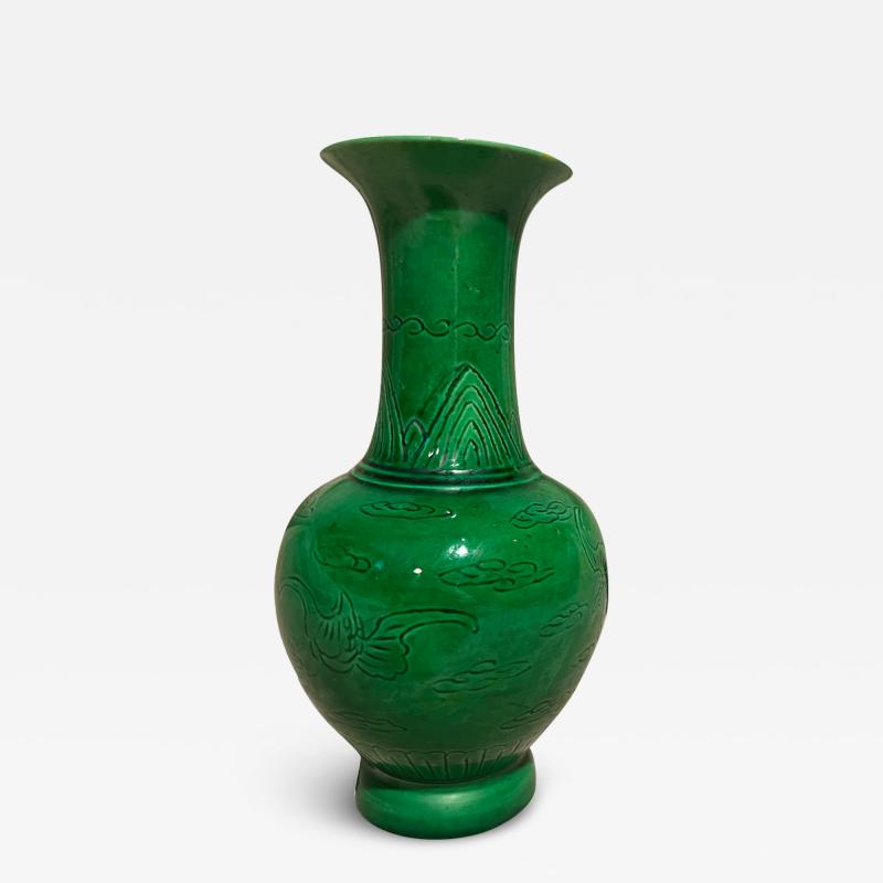 Small Emerald Ceramic Vase with Detailed Finish