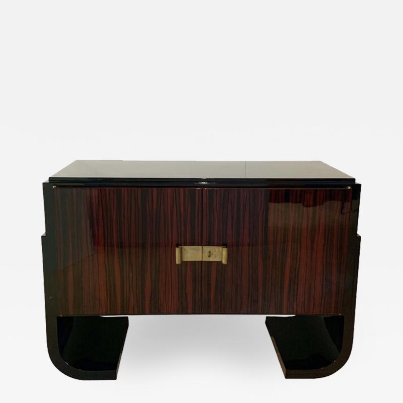 Small French Art Deco Sideboard Macassar and Black Lacquer 1930s