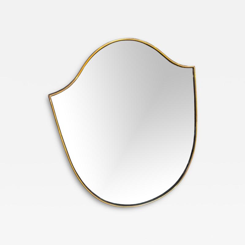 Small Italian Shield Mirror with Brass Trim 1950s